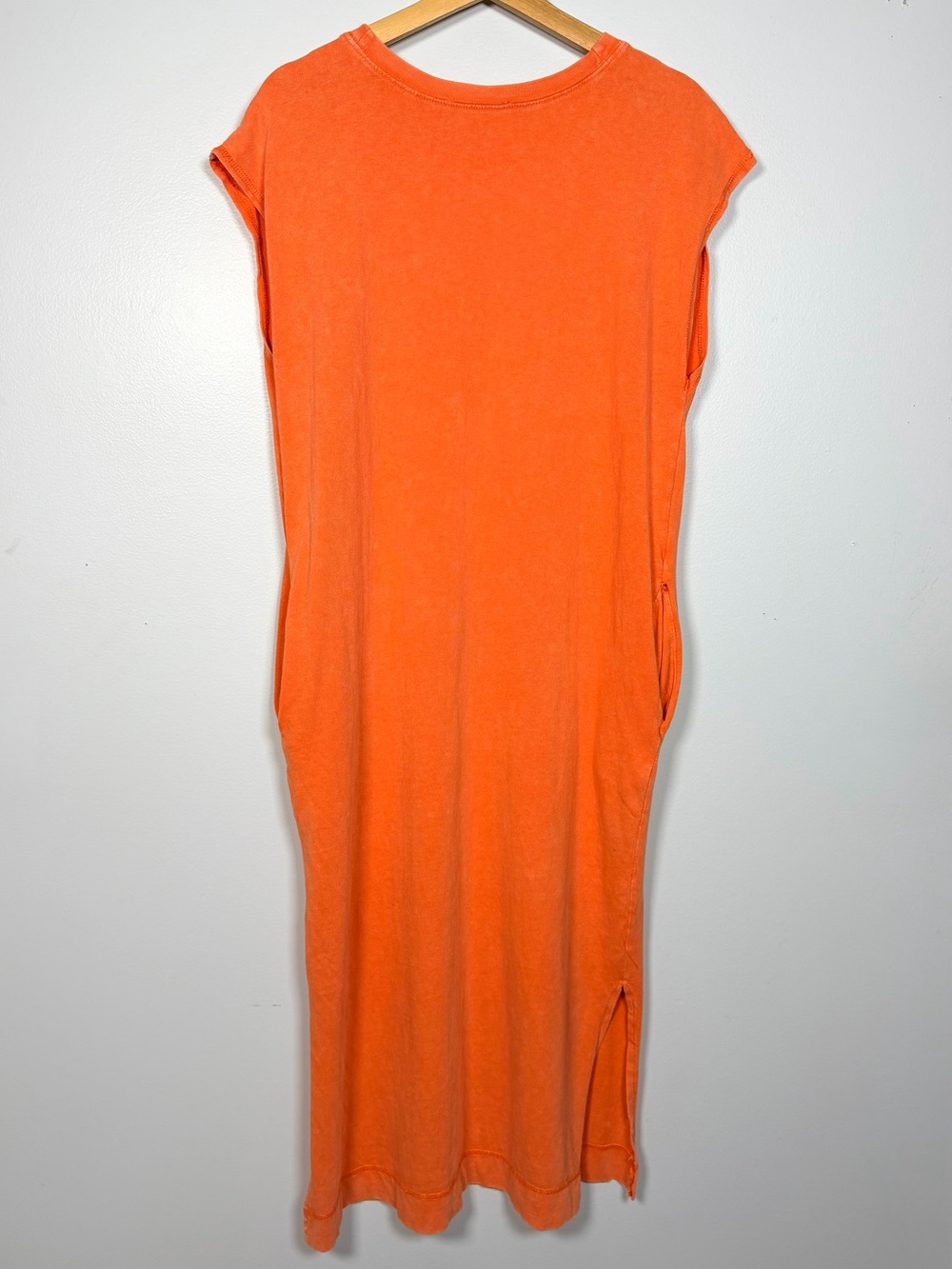 Double Zero Orange 100% Cotton Midi Side Slit T Shirt Dress Pockets Small - Picture 4 of 10